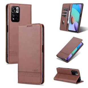 For Xiaomi Redmi Note 11 Pro / Note 11 Pro+ AZNS Magnetic Calf Texture Horizontal Flip Leather Phone Case(Dark Brown)