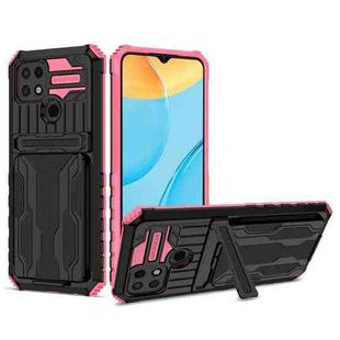 For OPPO A15 Kickstand Armor Card Wallet Phone Case(Pink)