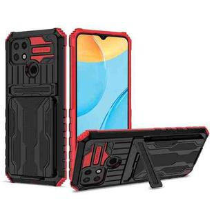 For OPPO A15 Kickstand Armor Card Wallet Phone Case(Red)