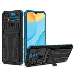 For OPPO A15 Kickstand Armor Card Wallet Phone Case(Blue)
