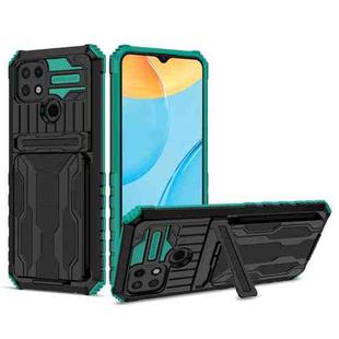 For OPPO A15 Kickstand Armor Card Wallet Phone Case(Dark Green)
