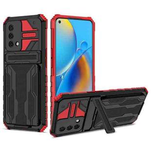 For OPPO A74 Kickstand Armor Card Wallet Phone Case(Red)