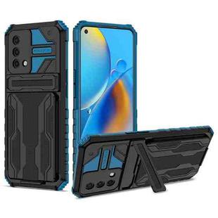 For OPPO A74 Kickstand Armor Card Wallet Phone Case(Blue)