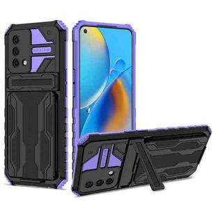 For OPPO A74 Kickstand Armor Card Wallet Phone Case(Purple)