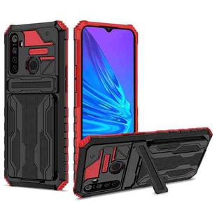 For OPPO Realme 5 / 5i / C3 Kickstand Armor Card Wallet Phone Case(Red)