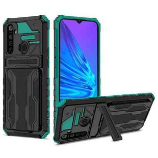 For OPPO Realme 5 / 5i / C3 Kickstand Armor Card Wallet Phone Case(Dark Green)