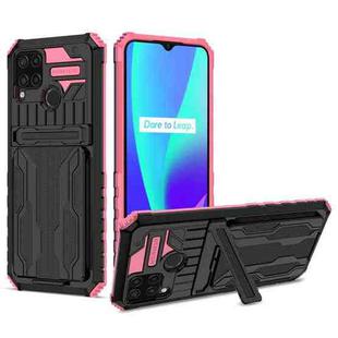 For OPPO Realme C15 Kickstand Armor Card Wallet Phone Case(Pink)