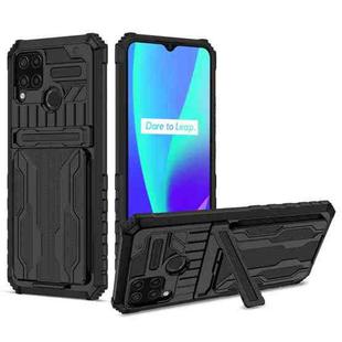 For OPPO Realme C15 Kickstand Armor Card Wallet Phone Case(Black)