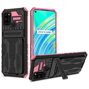 For OPPO Realme C17 Kickstand Armor Card Wallet Phone Case(Pink)