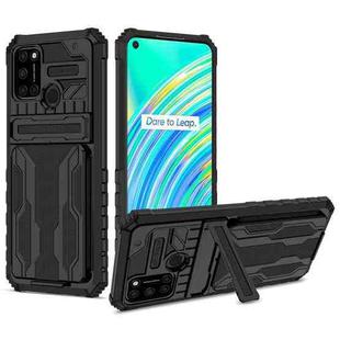 For OPPO Realme C17 Kickstand Armor Card Wallet Phone Case(Black)