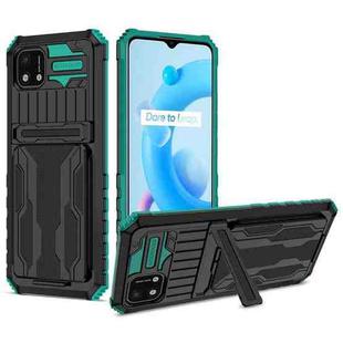 For OPPO Realme C20 Kickstand Armor Card Wallet Phone Case(Dark Green)