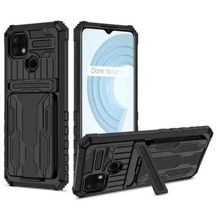 For OPPO Realme C21 Kickstand Armor Card Wallet Phone Case(Black)