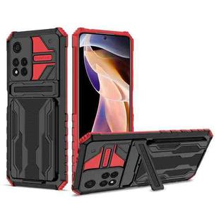For Xiaomi Redmi Note 11 Pro Kickstand Armor Card Wallet Phone Case(Red)