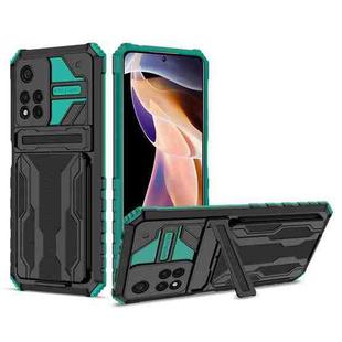 For Xiaomi Redmi Note 11 Pro Kickstand Armor Card Wallet Phone Case(Dark Green)