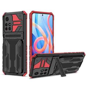 For Xiaomi Redmi Note 11 5G/Poco M4 Pro 5G Kickstand Armor Card Wallet Phone Case(Red)