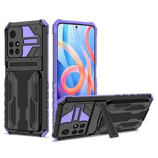 For Xiaomi Redmi Note 11 5G/Poco M4 Pro 5G Kickstand Armor Card Wallet Phone Case(Purple)