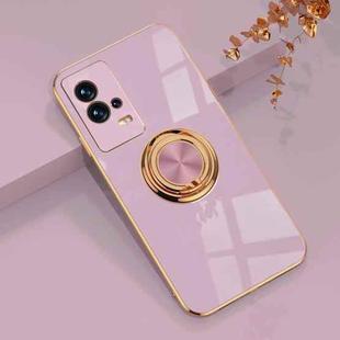 For vivo iQOO8 6D Electroplating Full Coverage Silicone Protective Case with Magnetic Ring Holder(Light Purple)