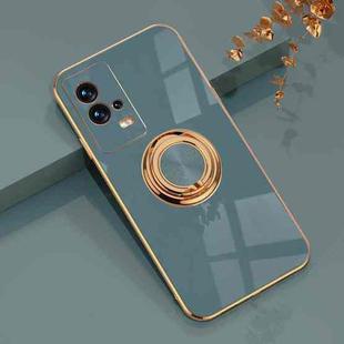 For vivo iQOO8 6D Electroplating Full Coverage Silicone Protective Case with Magnetic Ring Holder(Grey)