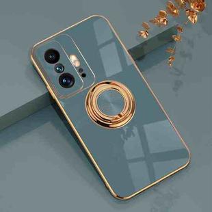 For Xiaomi Mi 11T / Mi 11T Pro 6D Electroplating Full Coverage Silicone Protective Case with Magnetic Ring Holder(Grey)