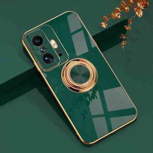 For Xiaomi Mi 11T / Mi 11T Pro 6D Electroplating Full Coverage Silicone Protective Case with Magnetic Ring Holder(Dark Green)