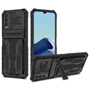 For vivo Y20 Armor Card PC + TPU Shockproof Phone Case with Card Slot & Invisible Holder(Black)