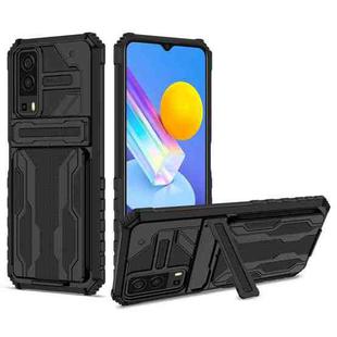 For vivo Y72 5G / Y53s Armor Card PC + TPU Shockproof Phone Case with Card Slot & Invisible Holder(Black)