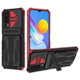 For vivo Y72 5G / Y53s Armor Card PC + TPU Shockproof Phone Case with Card Slot & Invisible Holder(Red)