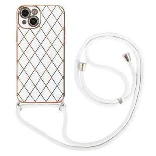For iPhone 13 mini Electroplating Lambskin Lanyard Phone Case (White)