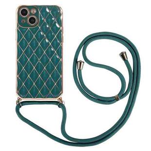 For iPhone 13 mini Electroplating Lambskin Lanyard Phone Case (Dark Green)