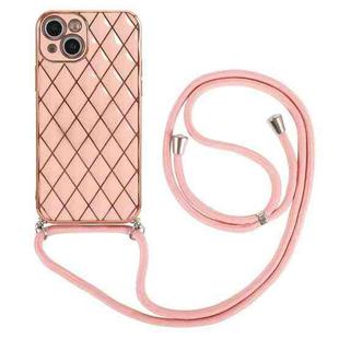 For iPhone 13 Electroplating Lambskin Lanyard Phone Case(Pink)