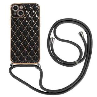 For iPhone 13 Pro Electroplating Lambskin Lanyard Phone Case (Black)