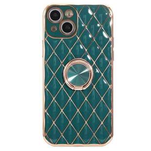 Electroplating Lambskin Ring Holder Phone Case For iPhone 13 Pro Max(Dark Green)