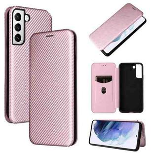 For Samsung Galaxy S22+ Carbon Fiber Texture Horizontal Flip Leather Phone Case(Pink)