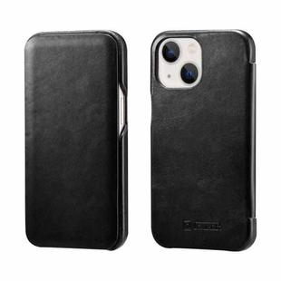 For iPhone 13 mini ICARER First Layer Cowhide Horizontal Flip Phone Case (Black)