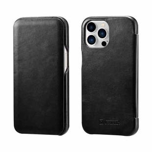 ICARER First Layer Cowhide Horizontal Flip Phone Case For iPhone 13 Pro(Black)