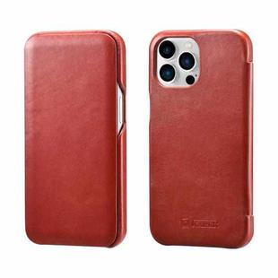 For iPhone 13 Pro ICARER First Layer Cowhide Horizontal Flip Phone Case (Red)