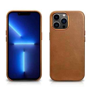 For iPhone 13 Pro ICARER Oil Wax Texture MagSafe Magnetic Three-coverage Cowhide Phone Case (Brown)