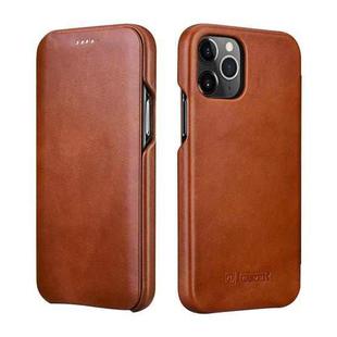 For iPhone 11 Pro Max ICARER First Layer Cowhide Horizontal Flip Phone Case (Brown)