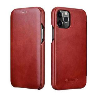 For iPhone 11 Pro Max ICARER First Layer Cowhide Horizontal Flip Phone Case (Red)