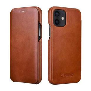For iPhone 12 mini ICARER First Layer Cowhide Horizontal Flip Phone Case (Brown)