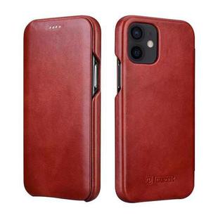 For iPhone 12 mini ICARER First Layer Cowhide Horizontal Flip Phone Case (Red)