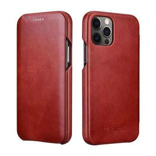 For iPhone 12 Pro Max ICARER First Layer Cowhide Horizontal Flip Phone Case(Red)