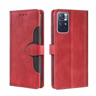 For Xiaomi Redmi Note 11 Skin Feel Straw Hat Magnetic Buckle Horizontal Flip Leather Phone Case with Holder & Card Slots & Wallet(Red)