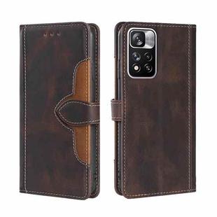 For Xiaomi Redmi Note 11 Pro Skin Feel Straw Hat Magnetic Buckle Horizontal Flip Leather Phone Case with Holder & Card Slots & Wallet(Brown)