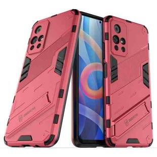 For Xiaomi Redmi Note 11 China Punk Armor 2 in 1 PC + TPU Shockproof Phone Case with Invisible Holder(Light Red)