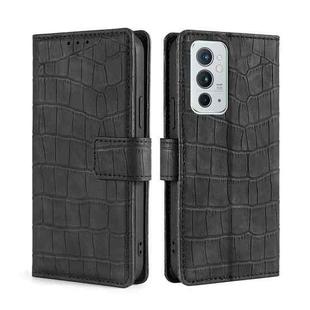 For OnePlus 9RT 5G Skin Feel Crocodile Texture Magnetic Clasp Horizontal Flip Leather Phone Case with Holder & Card Slots & Wallet(Black)