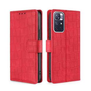 For Xiaomi Redmi Note 11 Skin Feel Crocodile Texture Magnetic Clasp Horizontal Flip Leather Phone Case with Holder & Card Slots & Wallet(Red)