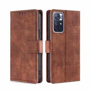For Xiaomi Redmi Note 11 Skin Feel Crocodile Texture Magnetic Clasp Horizontal Flip Leather Phone Case with Holder & Card Slots & Wallet(Brown)