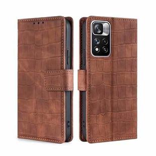 For Xiaomi Redmi Note 11 Pro Skin Feel Crocodile Texture Magnetic Clasp Horizontal Flip Leather Phone Case with Holder & Card Slots & Wallet(Brown)