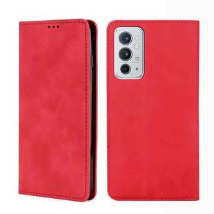 For OnePlus 9RT 5G Skin Feel Magnetic Horizontal Flip Leather Phone Case with Holder & Card Slots(Red)